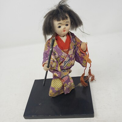 Vintage Japanese Peasant Villager Kimekomi Kimono Doll Figurine
