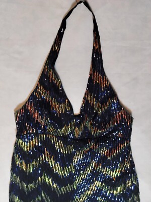 Oak & Trellis Halter Multi-color Sequin Palazzo Jumpsuit Lrg/Boho-chic/EASTER