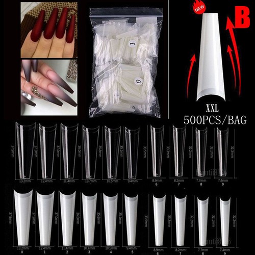 500Pcs French Half Cover Artificial False Square Nails Tips Acrylic UV Gel Clear - Picture 4 of 19