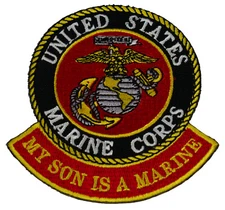 USMC MY SON IS A MARINE PATCH EGA EAGLE GLOBE ANCHOR PROUD PARENT STEP MOM DAD