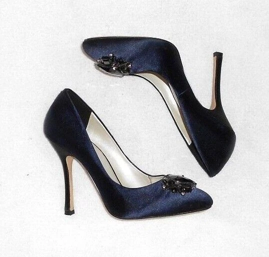 KAREN MILLEN escarpins satin bleu nuit & noir P 38 TBE - Photo 3/4