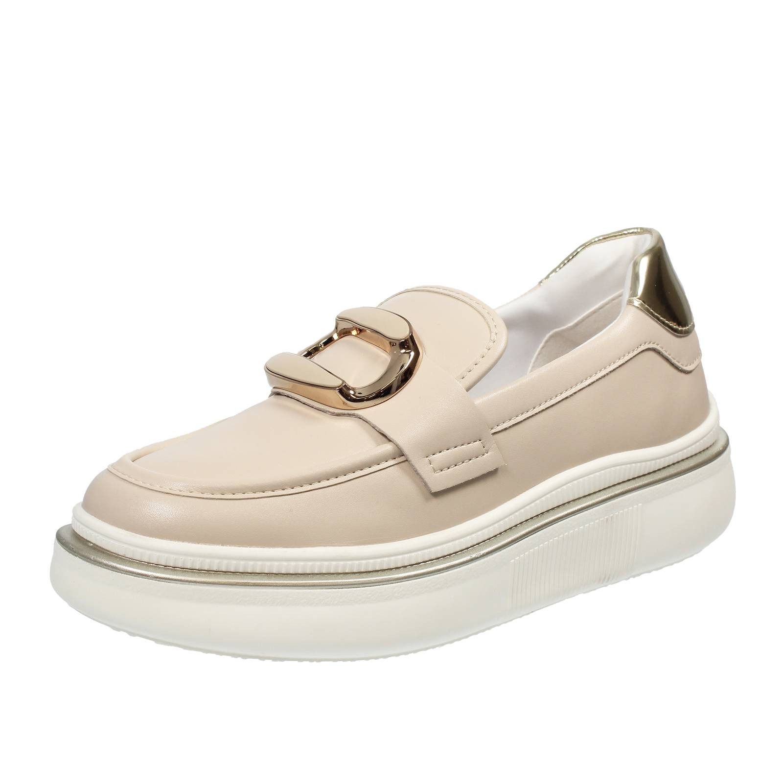 Cafe' Noir Mocassin Platform In Pelle Beige - Taglia 39 Scarpe Donna Mocassini