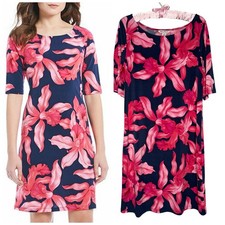 Tommy Bahama Floral Dress L Island Beach Vacation Tropical Cruise Resort Stretch