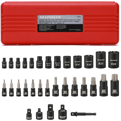 MIXPOWER Torx Bit Set 32 Stück 14 Stern 13 E-Torx CR-V