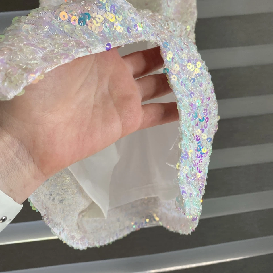 Mini Vestido Windsor Lentejuelas Blanco Talla L Fiesta Cóctel Brillante Bodycon Foto 3 de 4