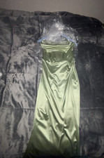 Women’s Green Satin Strapless Sweetheart Long Gown, Solid, Size M