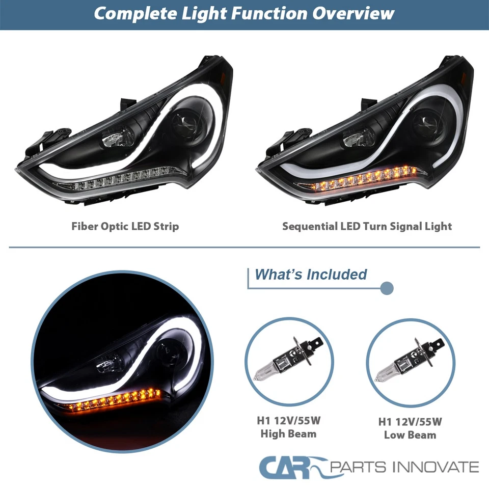 Black Fits 2012-2017 Hyundai Veloster Projector Headlights LED Sequential Signal Foto 4 de 4