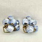 Vintage Venetian Blue Gray Foiled Art Glass Cluster Clip Earrings Signed Italy