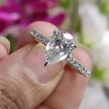 2.50 Ct Pear Cut D/VVS1 Moissanite Halo Engagement Ring Real 925 Sterling Silver