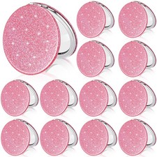 12 Pcs Cute Pink Compact Mirror Magnifying 2x/1x Mini PU Leather Glitter