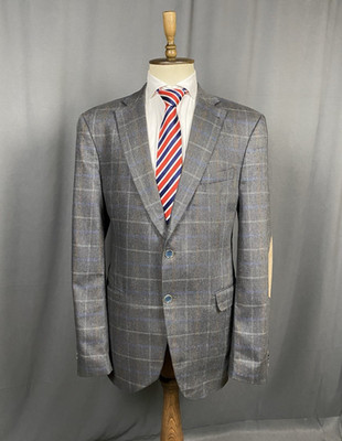 Mario Barutti Men's Gray Checked Silk Blazer Jacket Size 48L