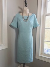 Talbots Women's Aqua Blue Jacquard Brocade Pencil Sheath‎ Midi Dress Size 16W