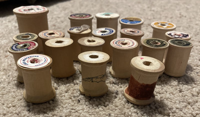 Lot of 20 Vintage Wooden Wood Sewing Thread Spools Assorted Sizes