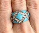 Sleeping Beauty Turquoise Geometric Sterling Silver 925 Vintage Ring - sz 7.75