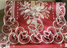 Embroidered Red Poinsettia Table Runner 42" x14.5" Christmas Holiday NEW 