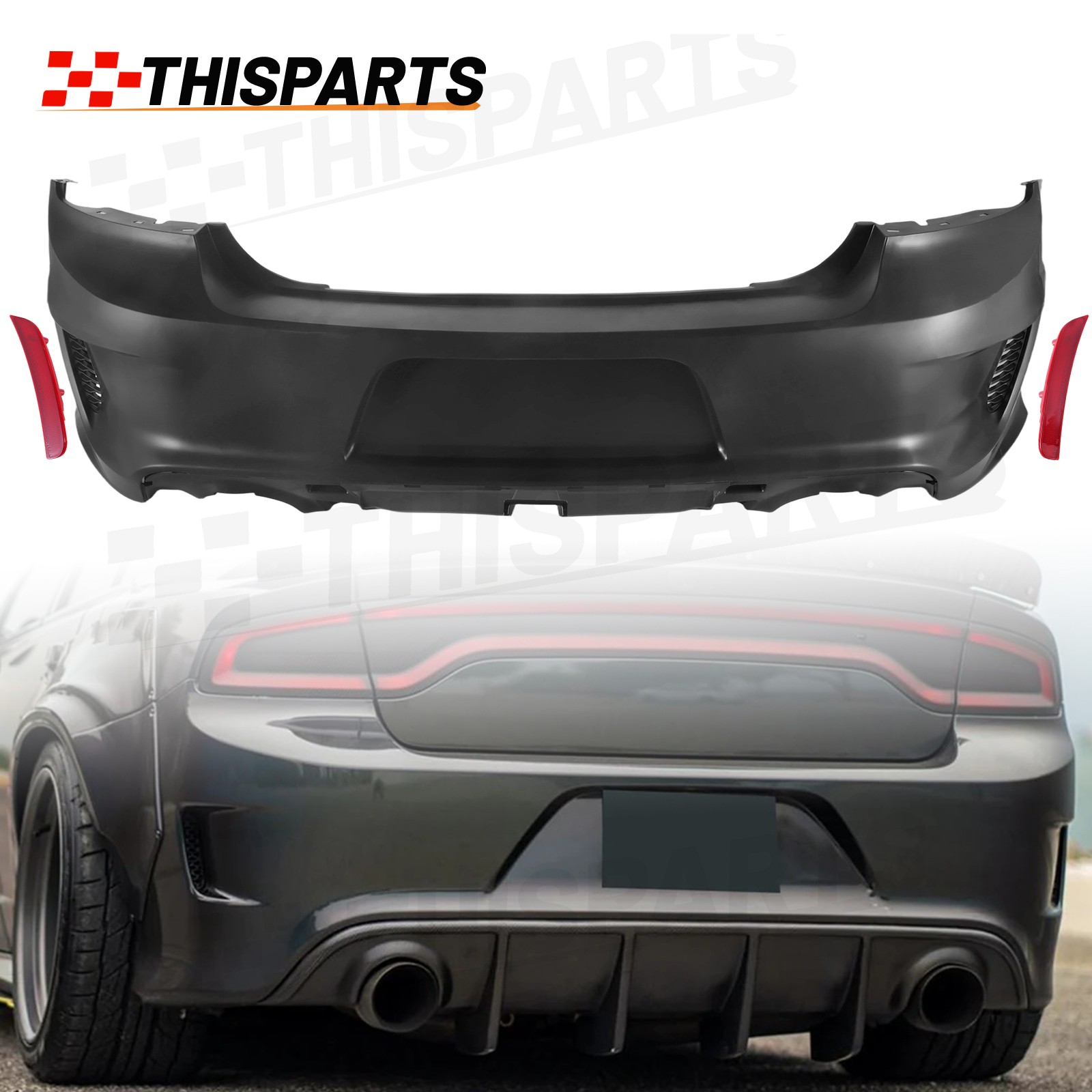 NEW Rear Bumper Cover Fascia Fit For 2015-2024 Dodge Charger w/ Side Vents