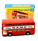 Matchbox Lesney Superfast 74 Daimler Bus, rare red "N.A.M.C." label mib!