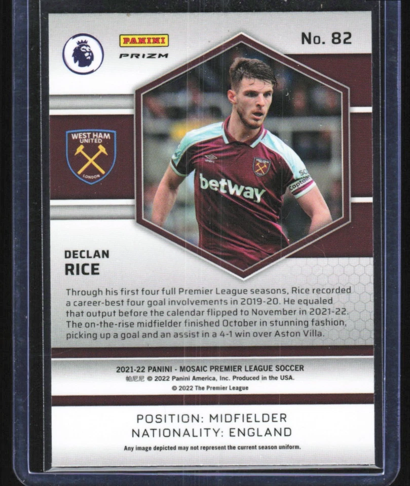 2021 Panini Mosaic Premier League Declan Rice West Ham United #82 - Image 2 of 2