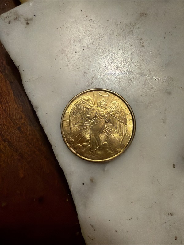 Vintage Gold Guardian Angel Medal Coin Religious