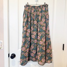 Natural Life Womens Floral Smocked Waist Midi Skirt Size L XL Boho Lightweight