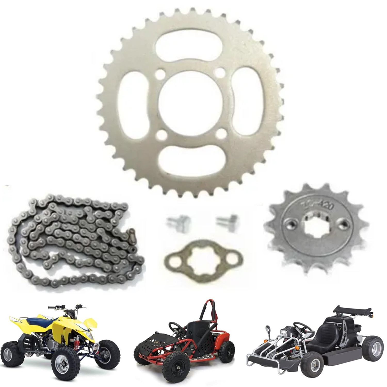 Chaîne 420 84 Maillons avec Pignon pour Quad Enfant 90cc 110cc 125cc
