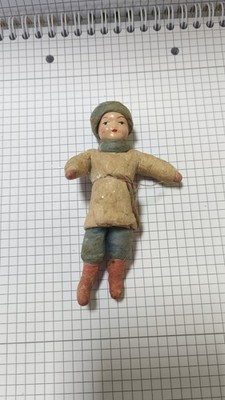 Vintage USSR Cotton Wool Boy Christmas Ornament Soviet Antique Xmas Toy Rare
