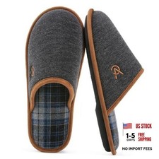 Men's Knitted Scottish Slippers with Soft Memory Foam Non Slip 11-12 Black