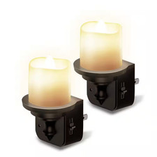 LED Candle Night Light Plug in 2-Pack, Dusk to Dawn Sensor, 3000K Soft White, Di