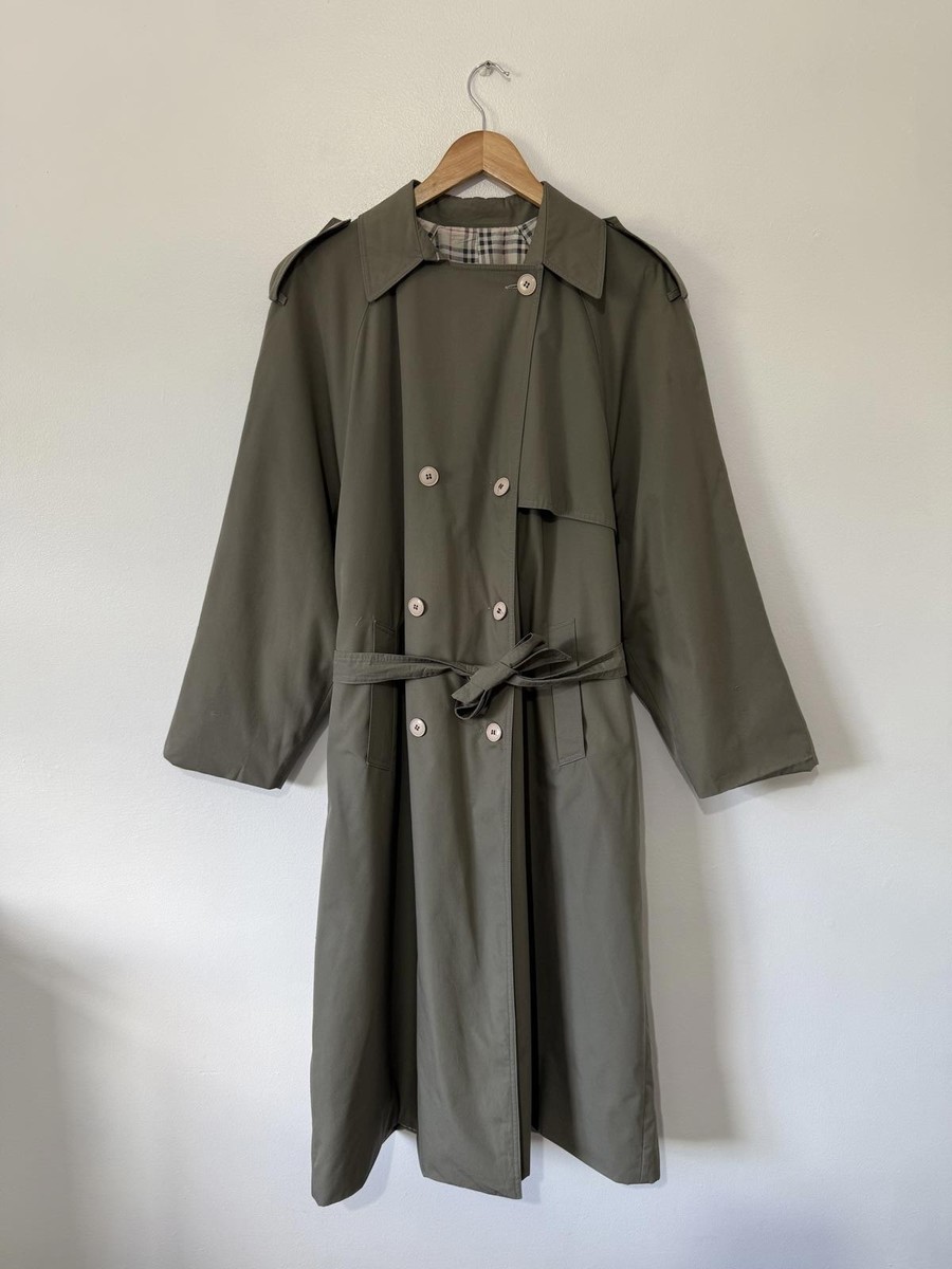 Burberry Women's 1960's RARE Nova Check Tie Belt Trench Coat Khaki