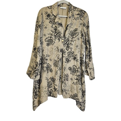 Bryn Walker S Benedict Jacke Leinen Blumen Lagenlook Ein Knopf hellbraun schwarz - Bild 1 von 5
