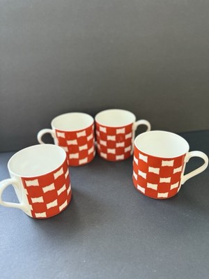 Portobello By Inspire Checkered Mugs Fine Bone China Orange White Set(4) Modern
