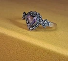 Vintage 925 Sterling Silver Marcasite & Amethyst Heart Ring 2.15g  Size 7.5
