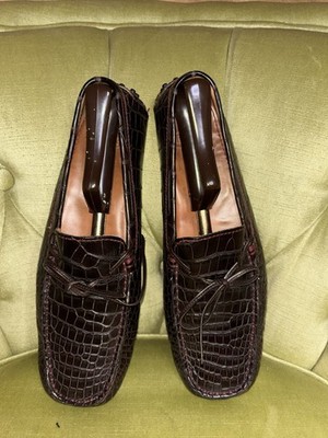 Tod's for Ferrari Brown Moccasins Loafers Gommino Crocodile 7