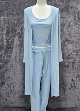 3 Piece Set Sky Blue Lounge Wear Athleisure Women's sz Small Slinky Material