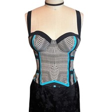 Geometric Guess by Marciano Corset Top Padded Sweetheart Size 6 Blue Black
