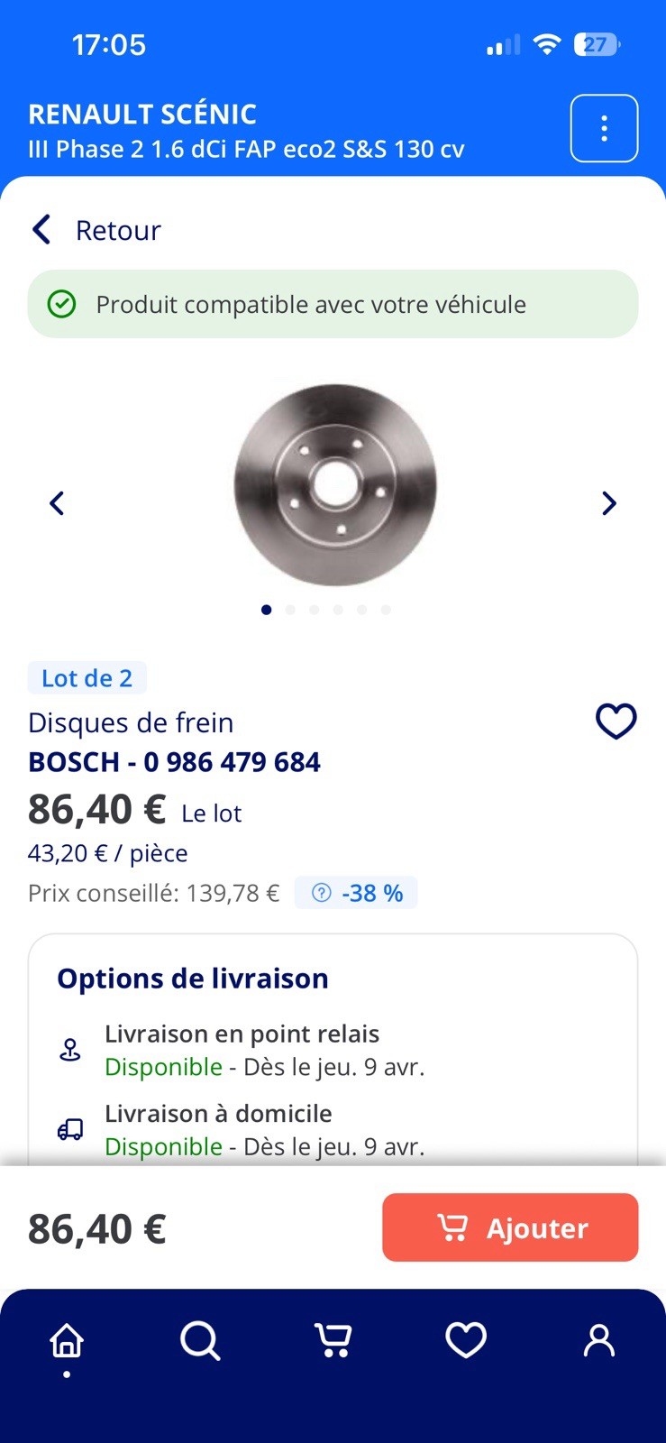 Disques de frein auto Bosch BD1521 remplacement usure pour Renault Clio et Megane