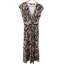 Lands End Womens Tropical Leaf Print Wrap Maxi Dress Size SMALL Resort Vacation