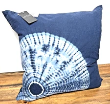 Ralph Lauren Home Blue Linen Feather Pillow 20" Tie Dye Nautical Style Luxury