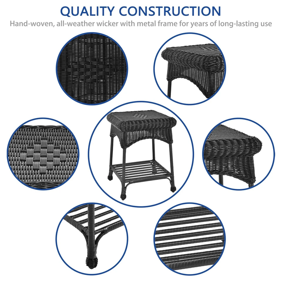 Outdoor Black Wicker End Table - Image 3 of 4