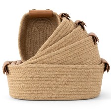 Beautiful Storage Basket Set of 5 - Sturdy Jute Rope Baskets for Jute Brown