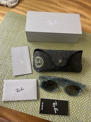   RARE Ray-Ban Wayfarer Oval Sunglasses RB2242F 53mm Photo Waves Azure Blue