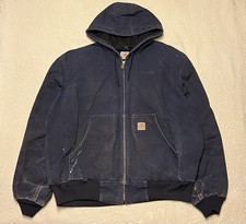 Vintage Carhartt Hooded Jacket J131 DNY Size Large Navy Blue Made In USA