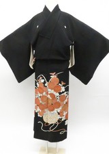 Japanese Vintage Kimono Black formal embroidery artist's signature silk eb-1332