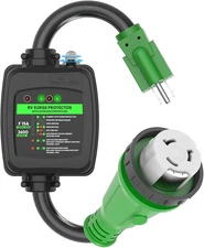 RVGUARD Surge Protector 50 Amp to 110 Volt RV Adapter 15M/50F Locking, Green 