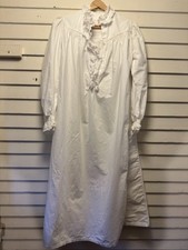 Antique 1900s Edwardian White Cotton Night Gown Balloon Sleeves Ruffle Trim