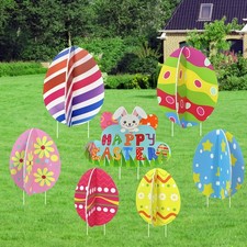 3D Easter Egg Yard Signs with Stakes, 13 Pcs Double Sided Printing Giant Plas...