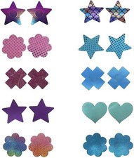 Women's Pasties Nipple Covers Disposable Colorful 10 Pairs Blue and Purple