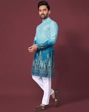 Men Floral Pattern Regular Fit Long Kurta