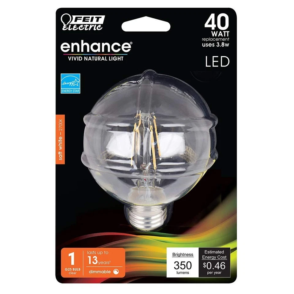 Feit Electric 40W Equivalent Dimmable LED Globe Bulb (300 lm) – Pack of 2, Soft - Image 3 of 4