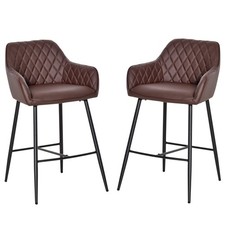 Set of 2 Bar Chair With Backs Retro, PU Leather Bar Stools w/ Footrest Metal Fra